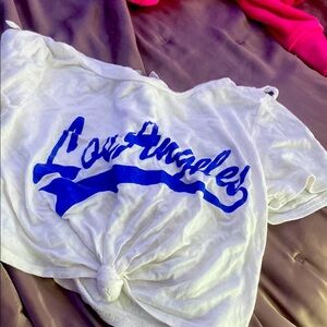 White T-Shirt with Blue Los Angeles Print